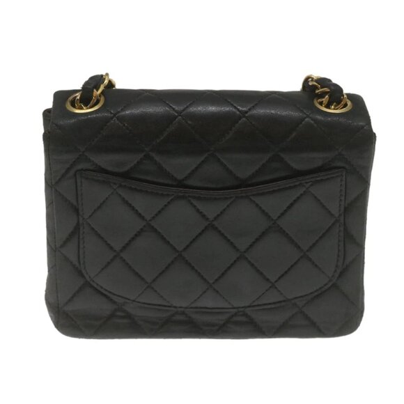 CHANEL Mini Matelasse Chain Flap Shoulder Bag Lamb Skin Black Gold Auth hs689AV - Picture 2 of 16